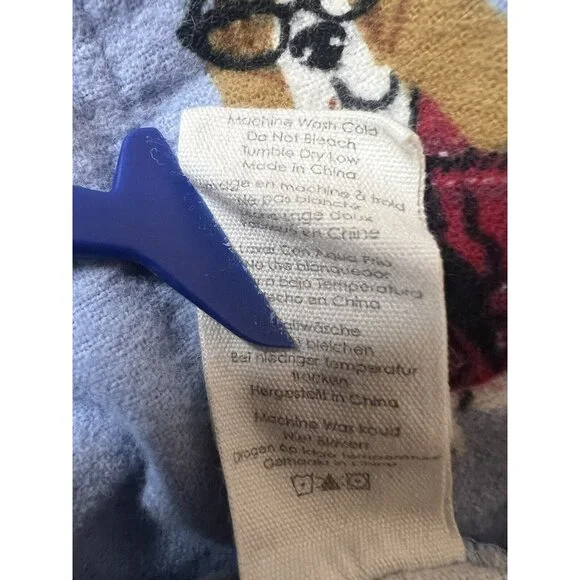 PJ Salvage Pajama Top Women's L Dogs Eyeglasses Flannel Button Up Blue - Picture 11 of 16